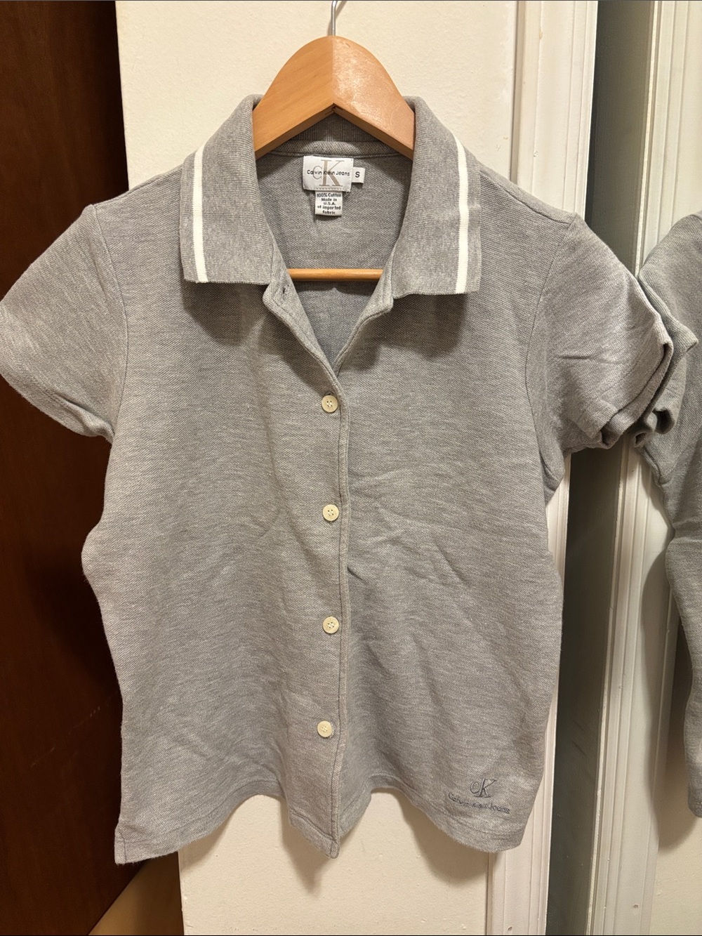 Calvin Klein Light Gray Short-Sleeve Polo Button Shirt (runs small)